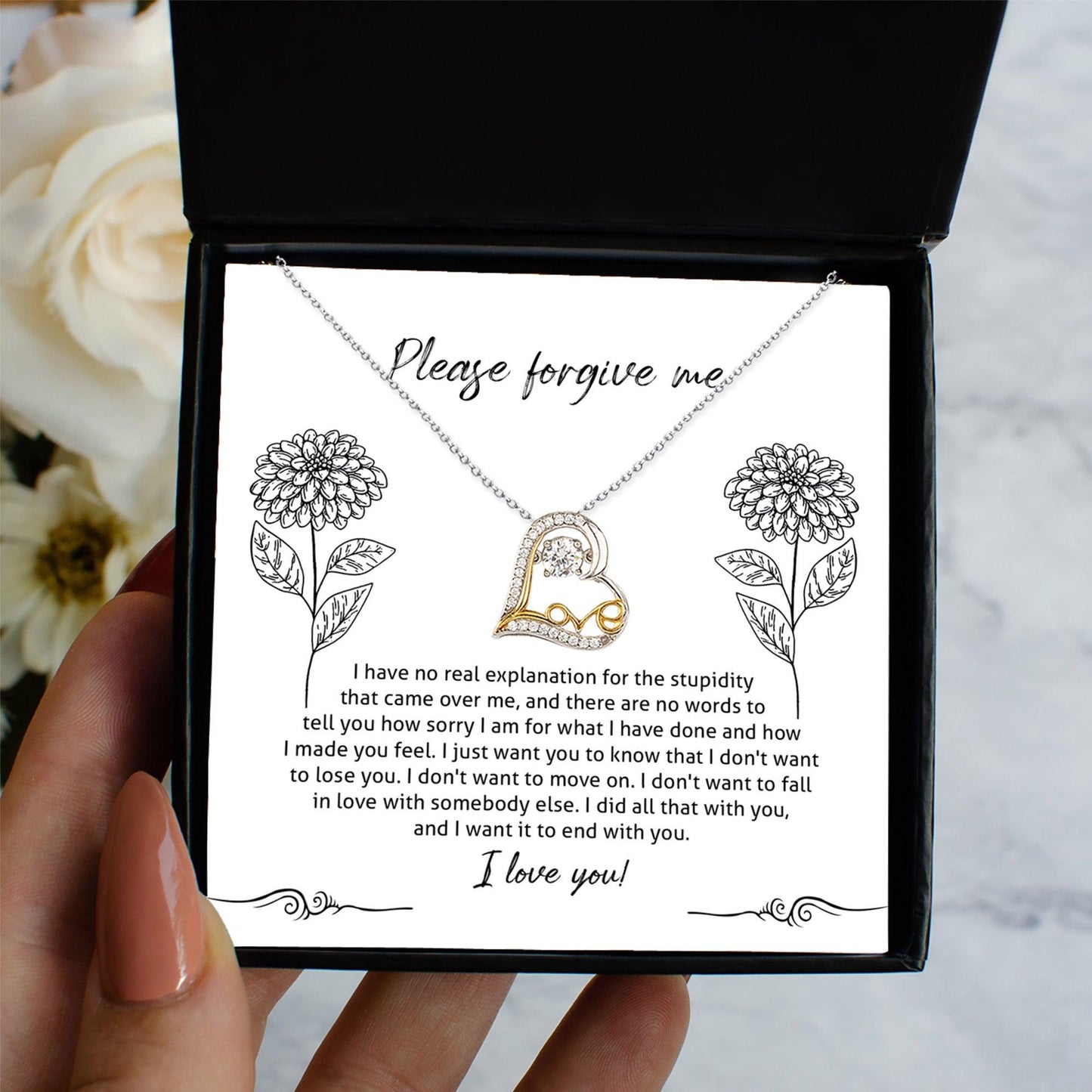 Apology Gift for Girlfriend, Wife, Soulmate - Sorry, Real Explanation - Love Dancing Heart Pendant Necklace - Mallard Moon Gift Shop