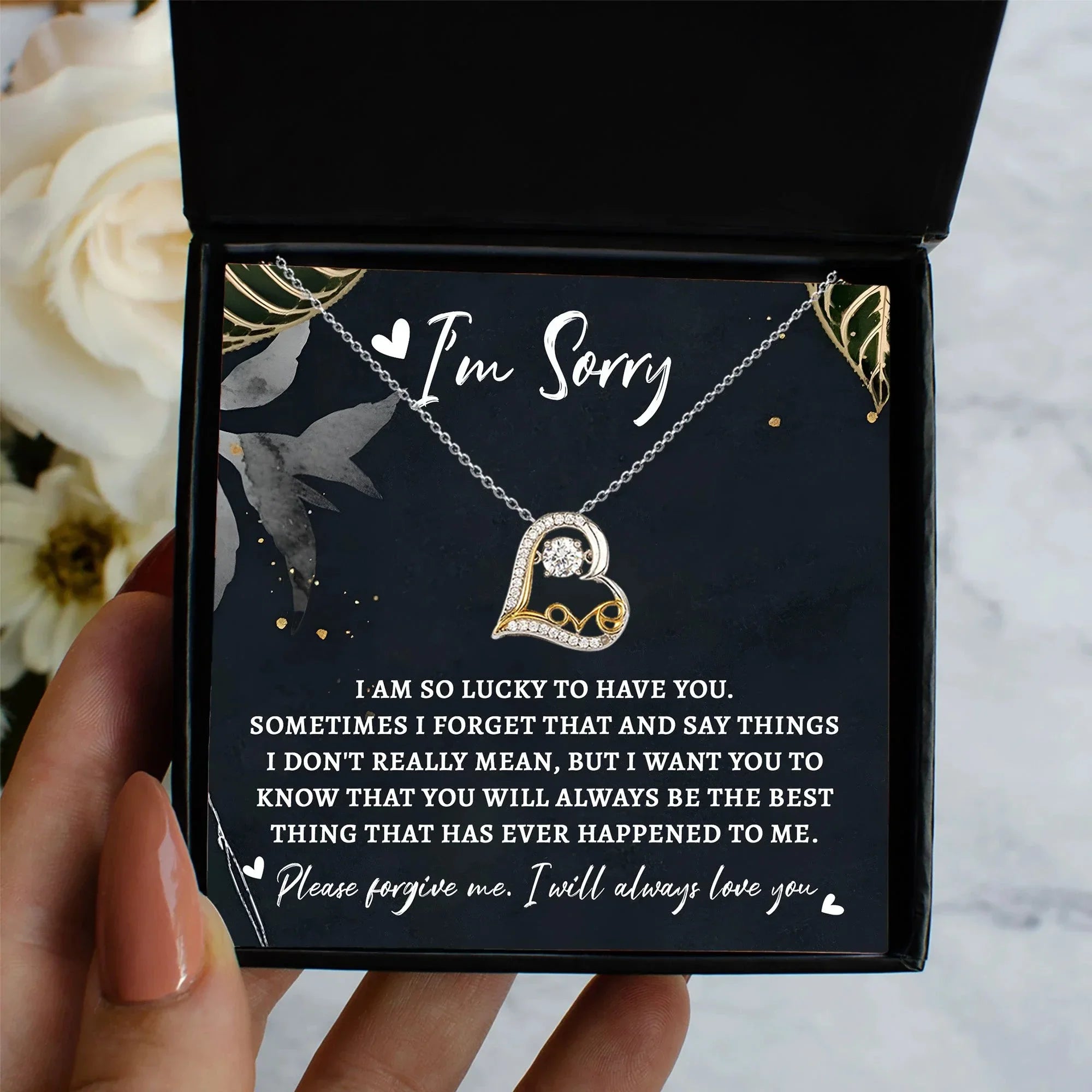 Apology Gift for Girlfriend, Wife, Soulmate - Sorry, The Best Thing - Love Dancing Heart Pendant Necklace