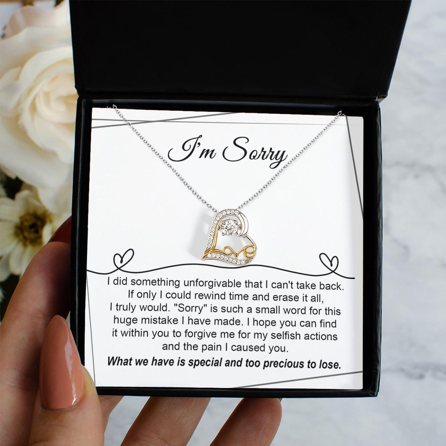 Apology Gift for Girlfriend, Wife, Soulmate - I'm Sorry, Forgive Me for the Pain I Caused You  - Love Heart Pendant Necklace - Mallard Moon Gift Shop