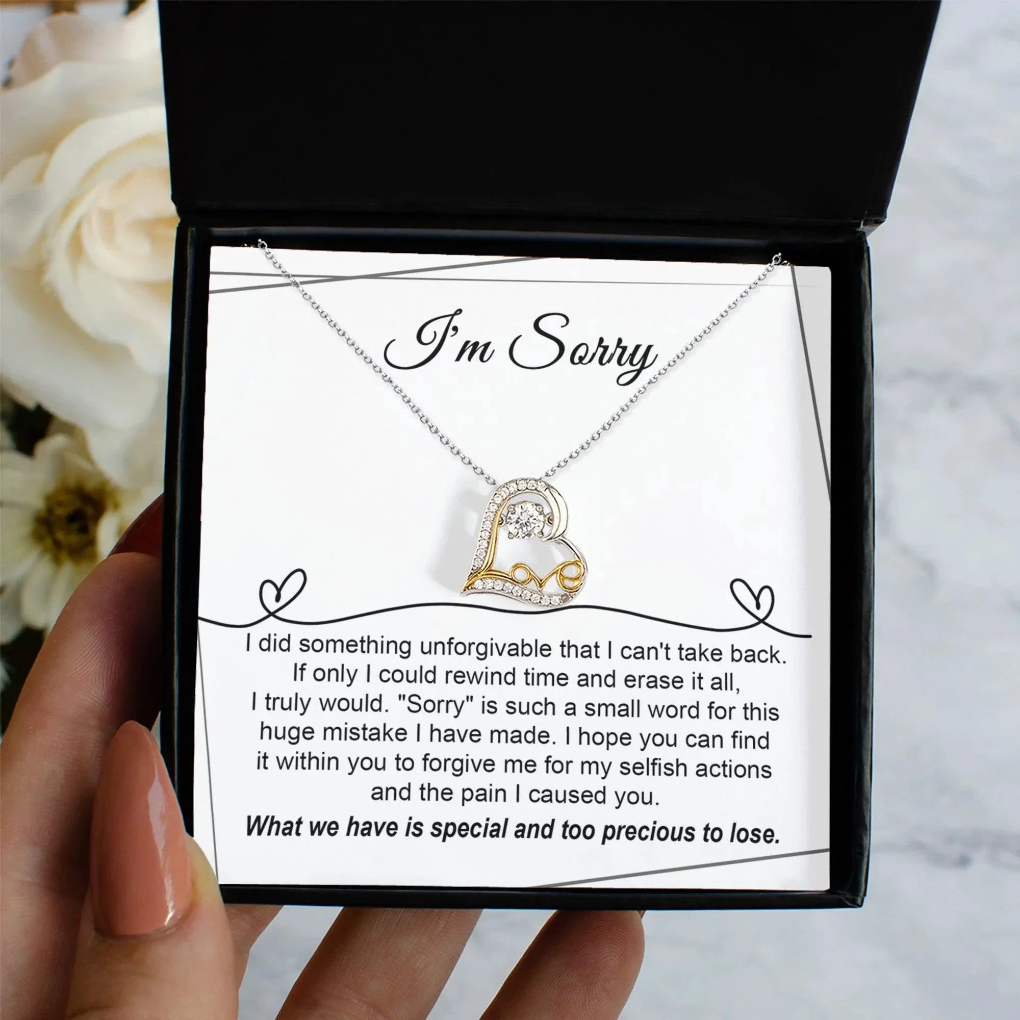 Apology Gift for Girlfriend, Wife, Soulmate - I'm Sorry, Forgive Me for the Pain I Caused You - Love Heart Pendant Necklace