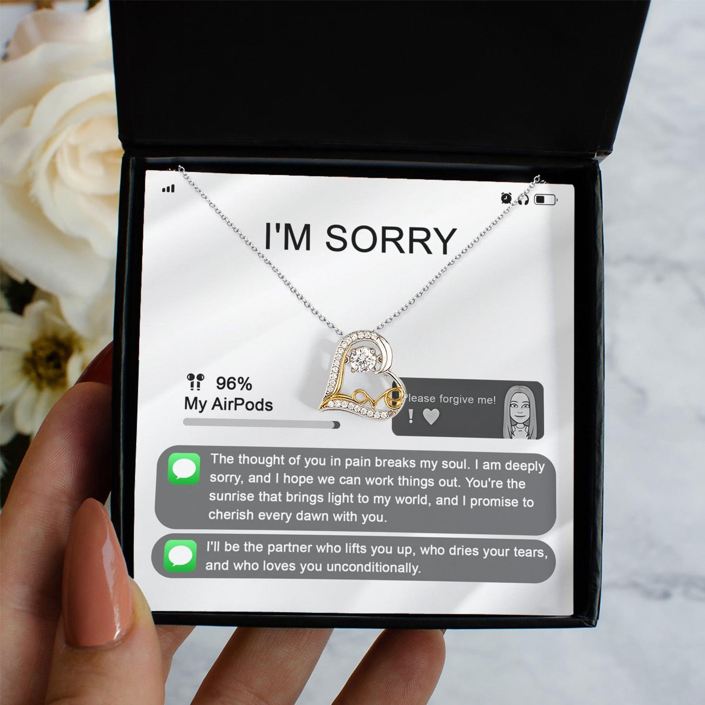 Apology Gift for Girlfriend, Wife, Soulmate - Sorry, Breaks My Soul - Love Heart Pendant Necklace - Mallard Moon Gift Shop