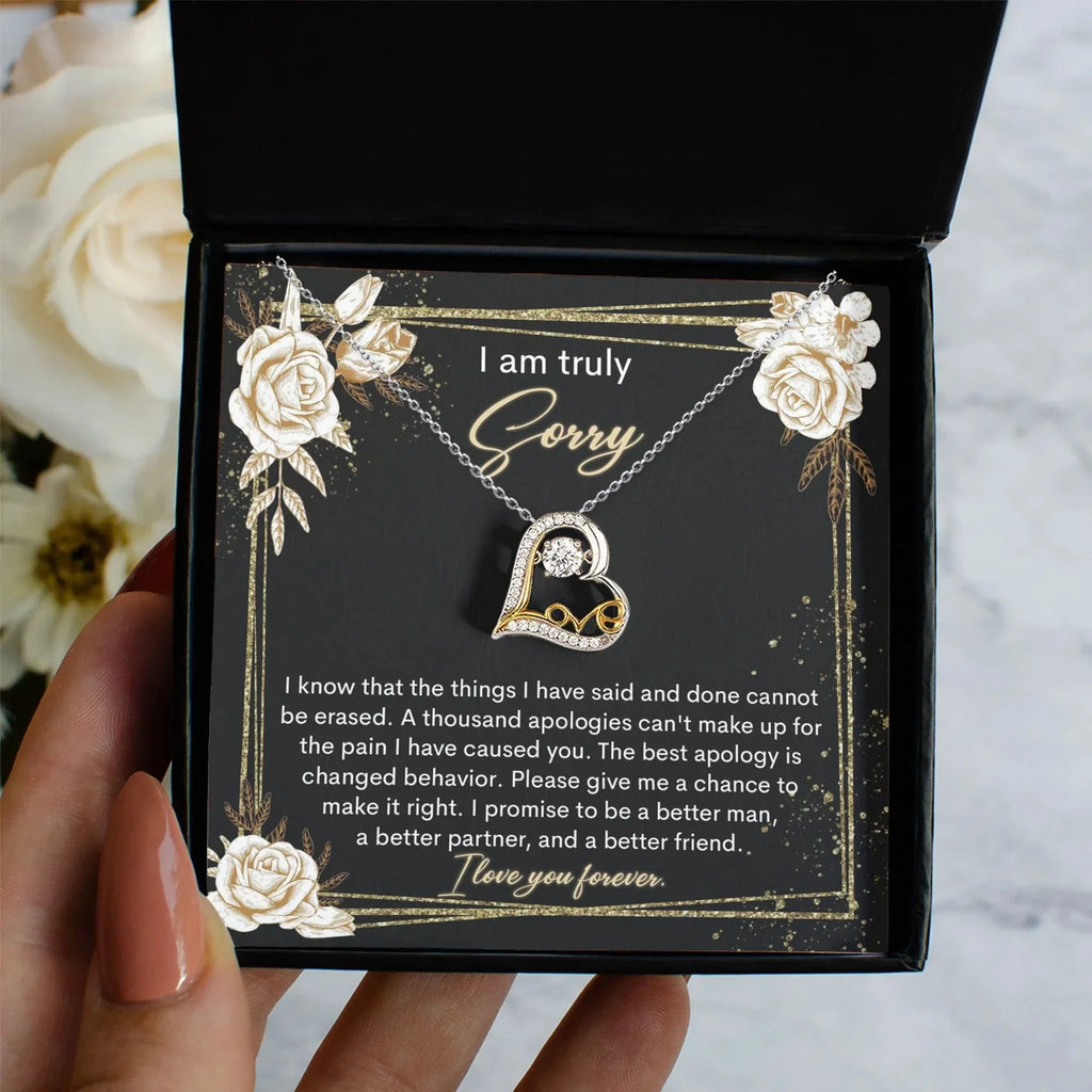Apology Gift for Girlfriend, Wife, Soulmate - Sorry, Cannot Be Erased - Love Heart Pendant Necklace