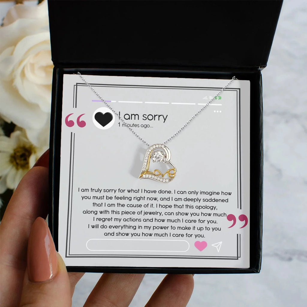 Apology Gift for Girlfriend, Wife, Soulmate - Sorry, I Care For You - Love Heart Pendant Necklace