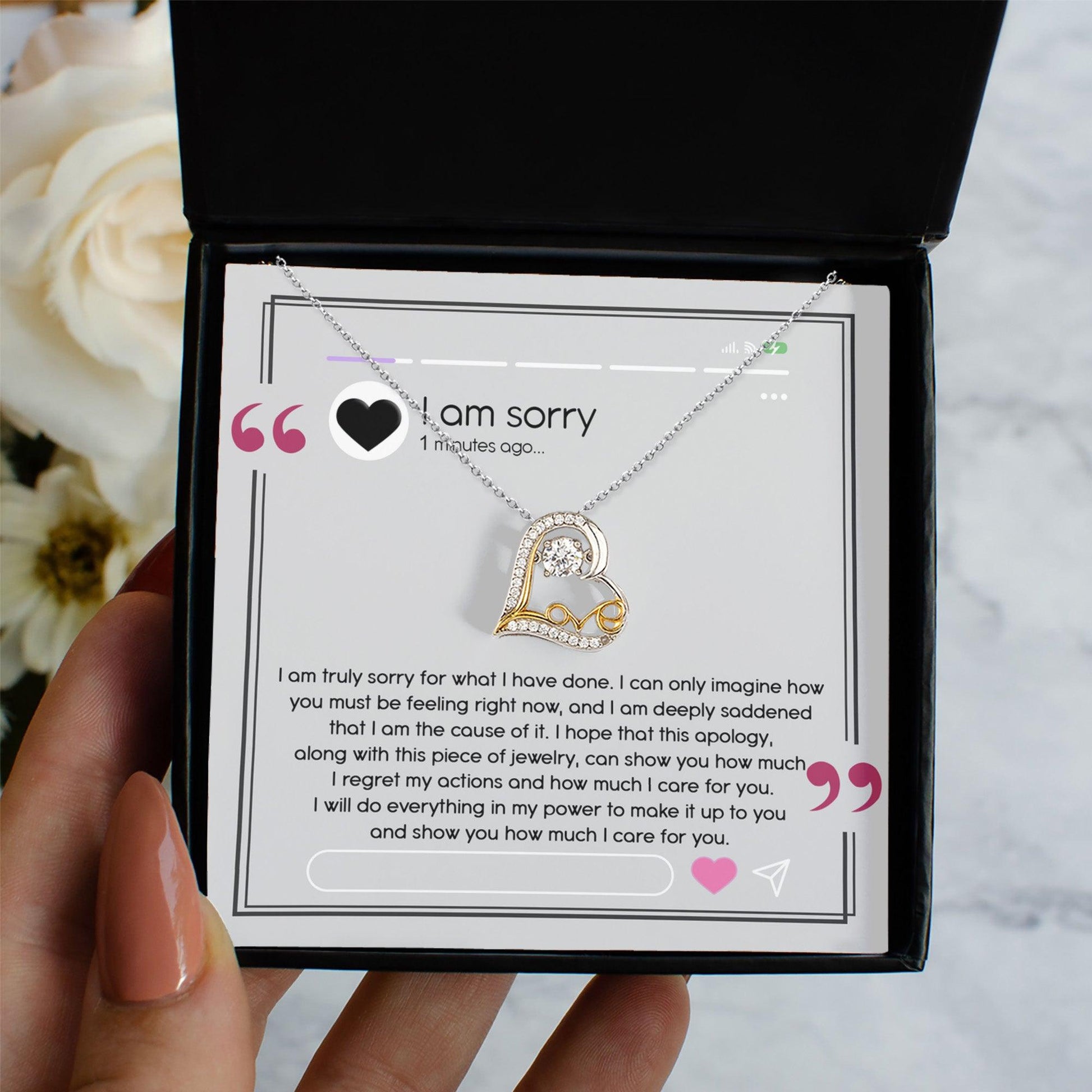 Apology Gift for Girlfriend, Wife, Soulmate - Sorry, I Care For You - Love Heart Pendant Necklace - Mallard Moon Gift Shop