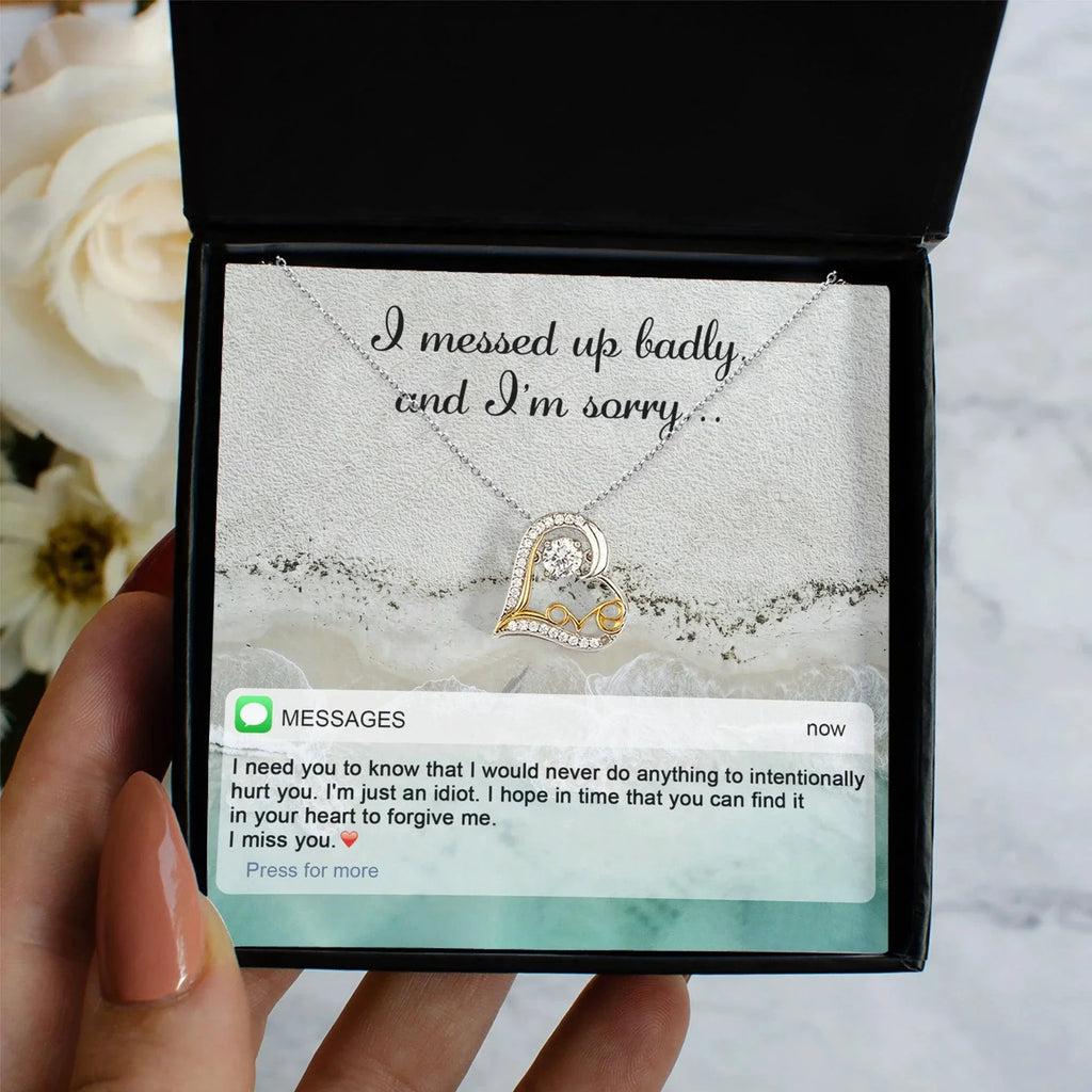 Apology Gift for Girlfriend, Wife, Soulmate - Sorry, I'm Just An Idiot - Love Heart Pendant Necklace
