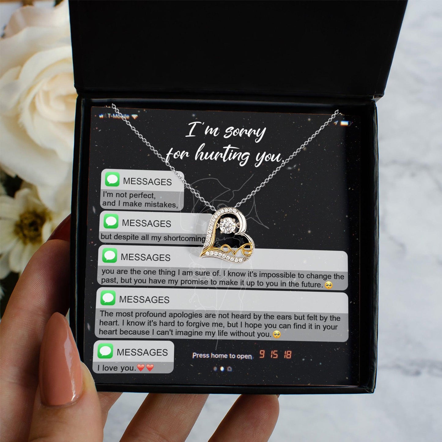 Apology Gift for Girlfriend, Wife, Soulmate - Sorry, Away from You - Love Heart Pendant Necklace - Mallard Moon Gift Shop