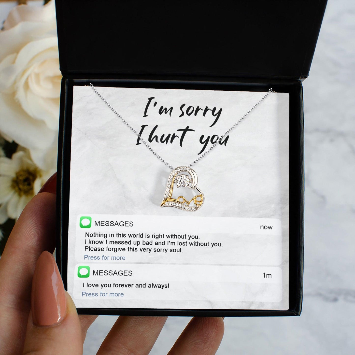 Apology Gift for Girlfriend, Wife, Soulmate - Sorry, Lost Without You - Love Heart Pendant Necklace - Mallard Moon Gift Shop