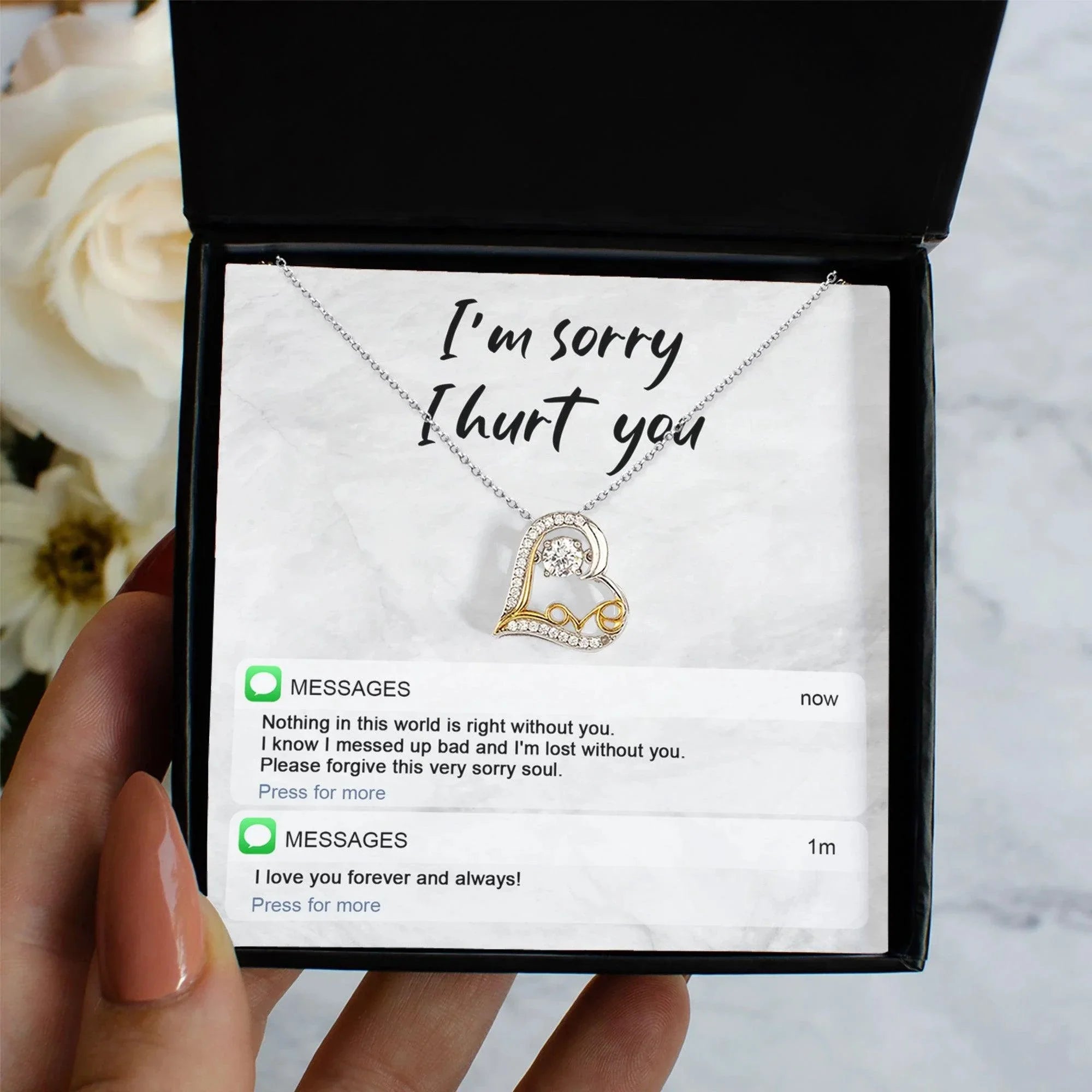 Apology Gift for Girlfriend, Wife, Soulmate - Sorry, Lost Without You - Love Heart Pendant Necklace