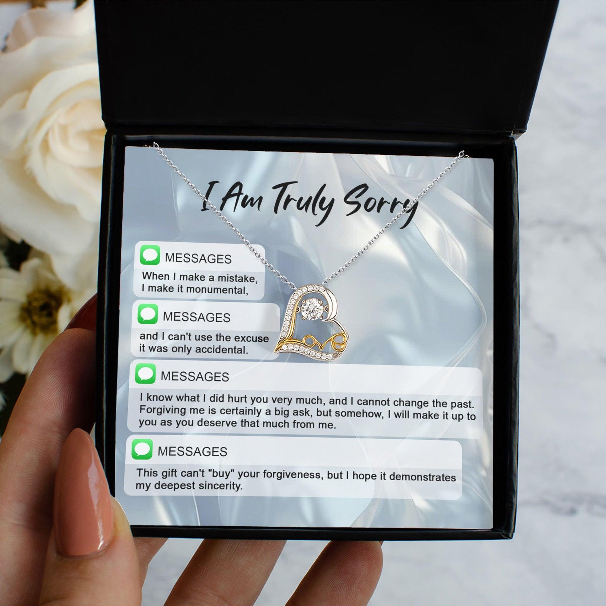 Apology Gift for Girlfriend, Wife, Soulmate - Sorry, Make A Mistake - Love Heart Pendant Necklace - Mallard Moon Gift Shop