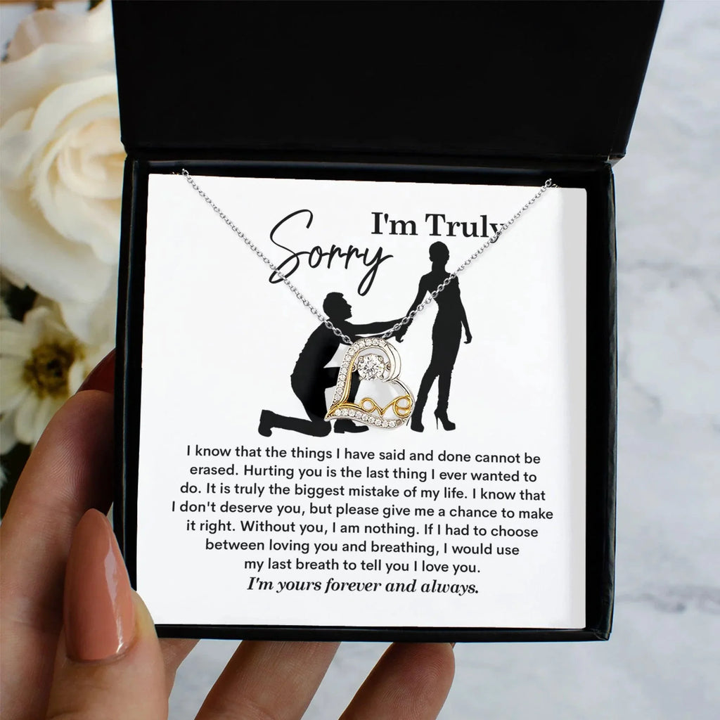 Apology Gift for Girlfriend, Wife - Sorry, My Last Breath - Love Heart Pendant Necklace