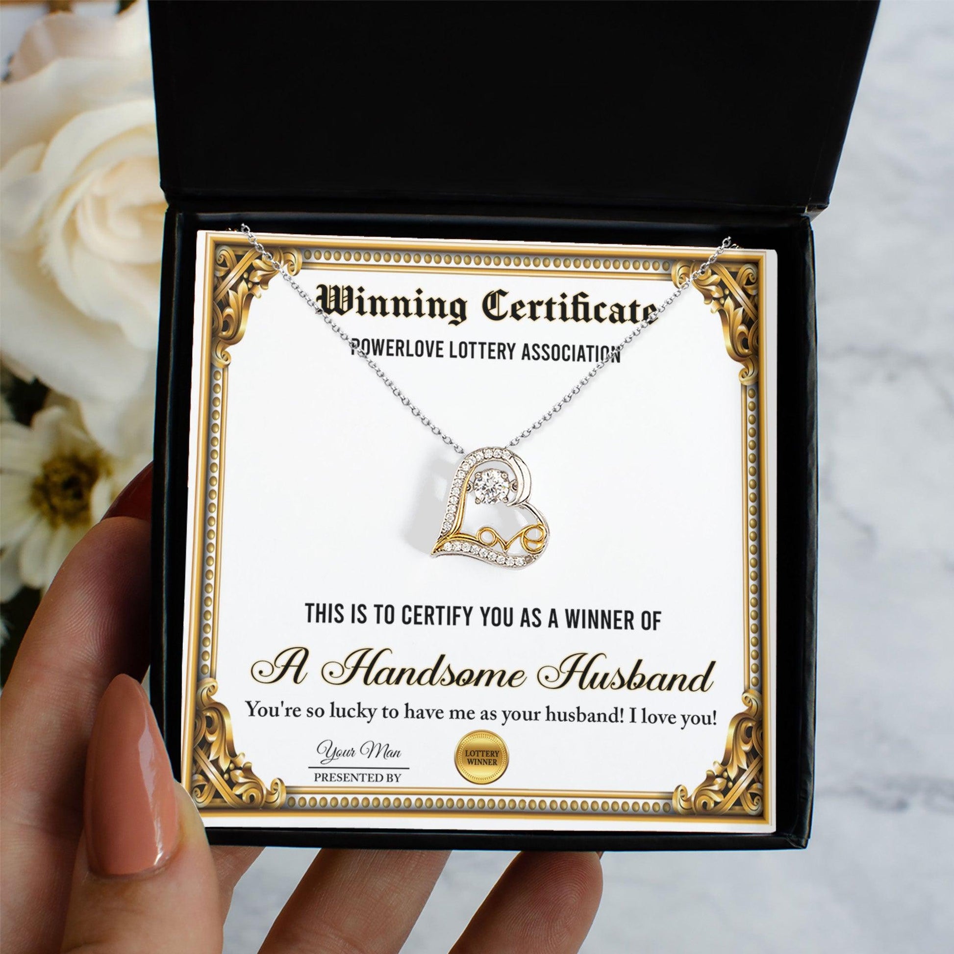 Wife Wedding Day, Anniversary, Birthday Gift - Winning Certificate - Love Dancing Heart Pendant Necklace - Mallard Moon Gift Shop