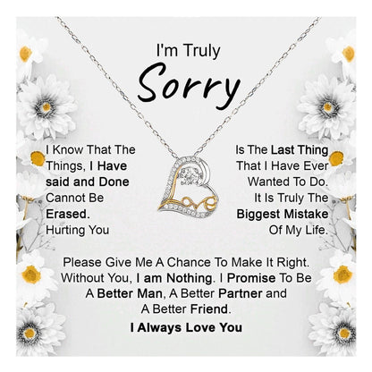 Apology Gift for Girlfriend, Wife, Soulmate - I’m Truly Sorry - Love Dancing Heart Pendant Necklace - Mallard Moon Gift Shop
