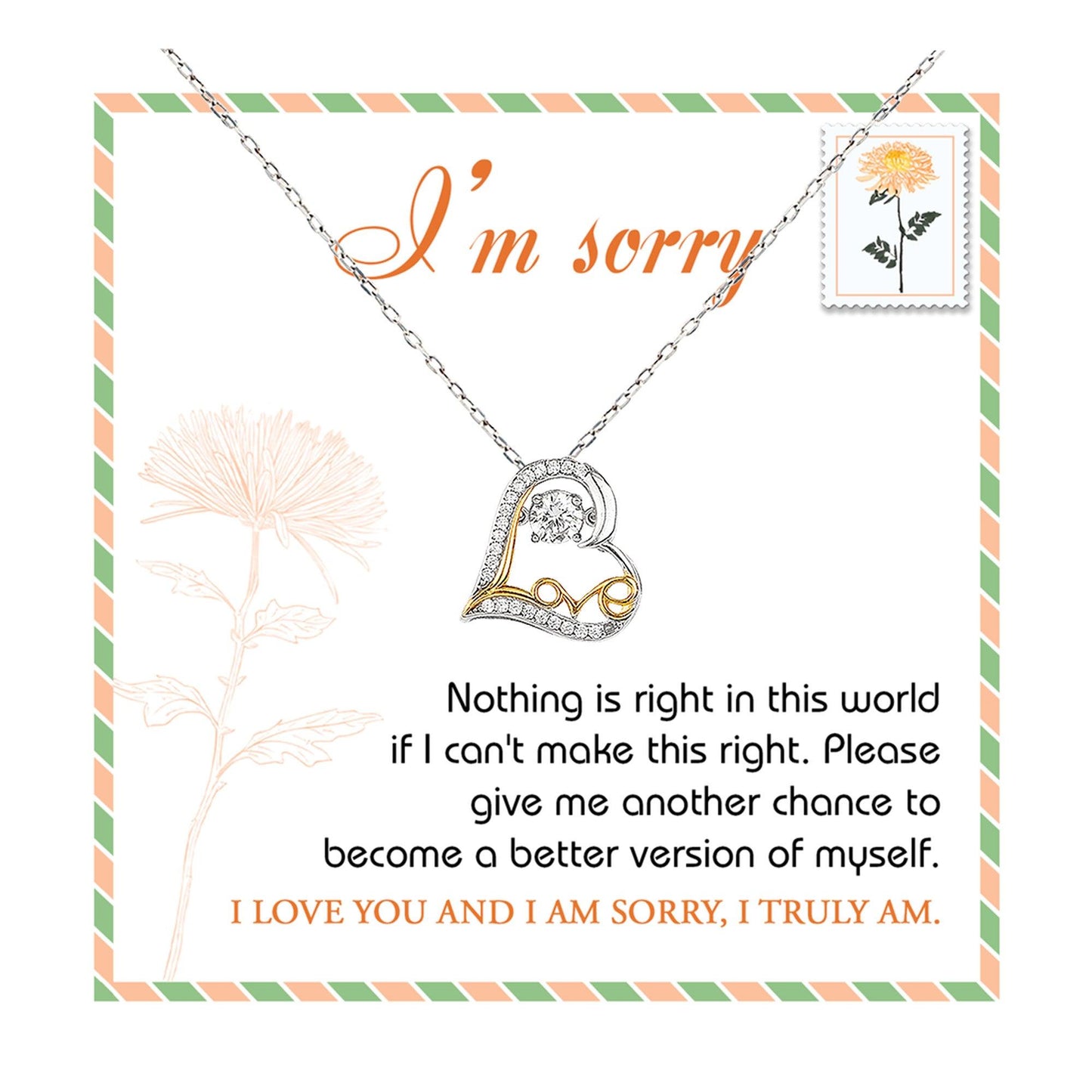Apology Gift for Girlfriend, Wife, Soulmate - Sorry, Another Chance - Love Heart Pendant Necklace - Mallard Moon Gift Shop