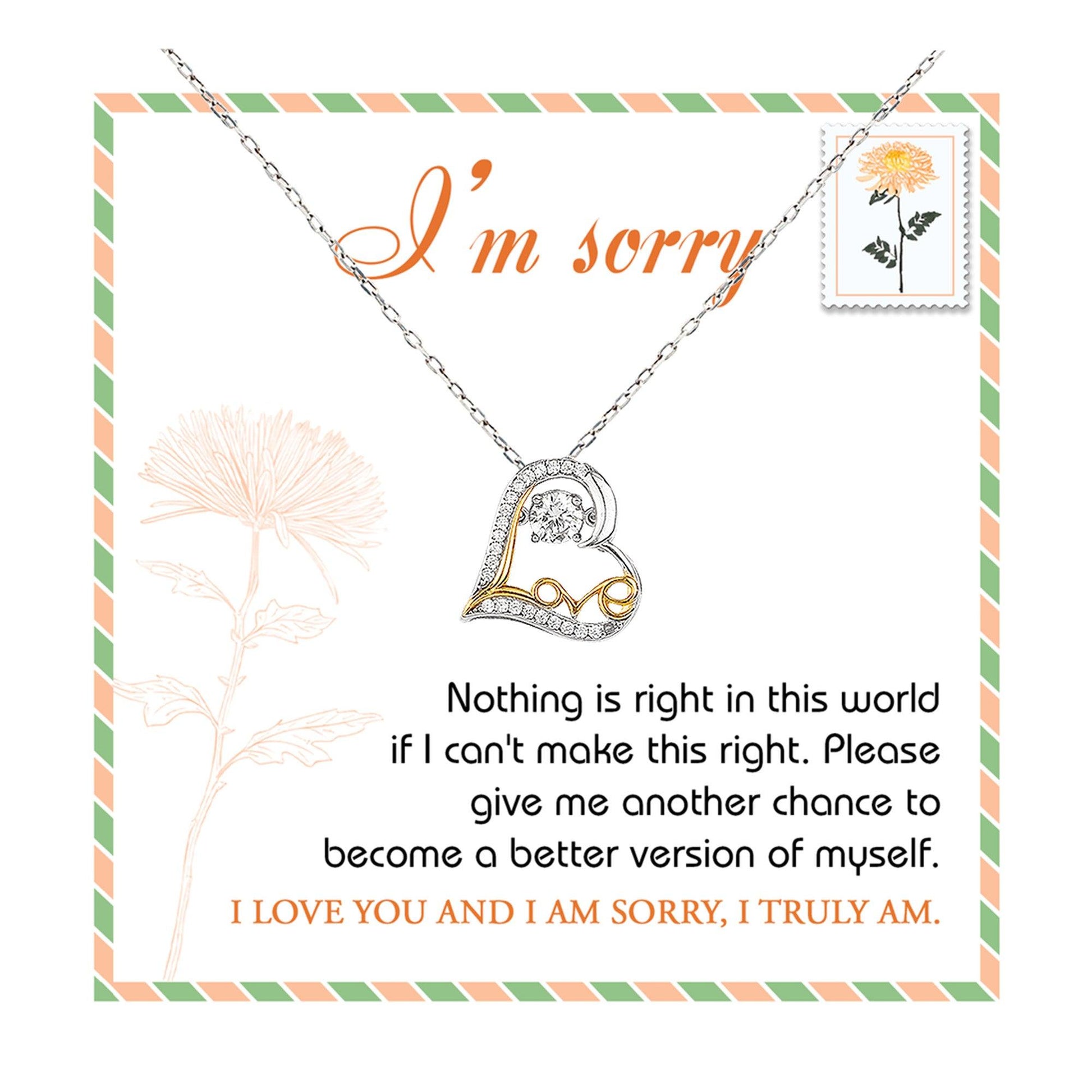 Apology Gift for Girlfriend, Wife, Soulmate - Sorry, Another Chance - Love Heart Pendant Necklace - Mallard Moon Gift Shop