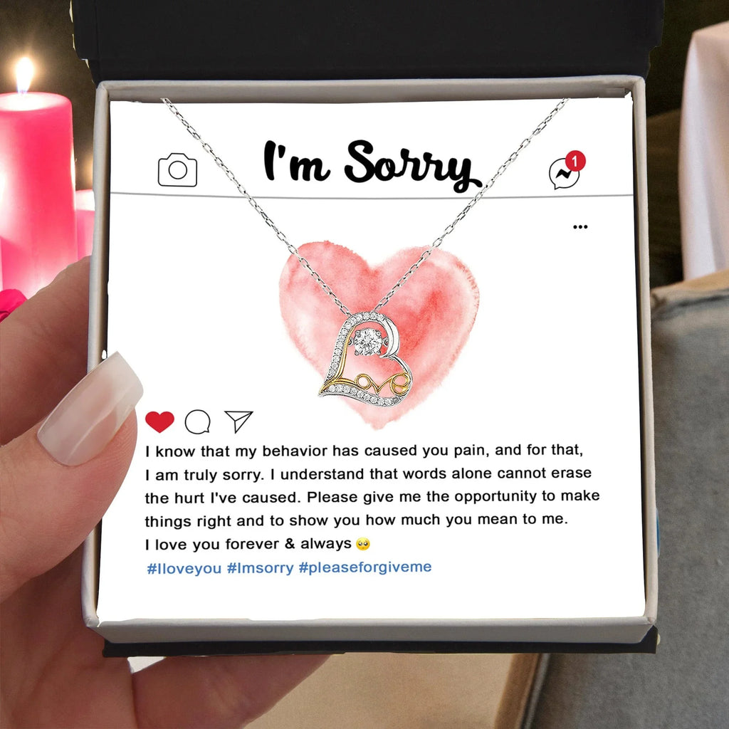 Apology Gift for Girlfriend, Wife, Soulmate - Sorry, Cannot Erase - Love Dancing Heart Pendant Necklace