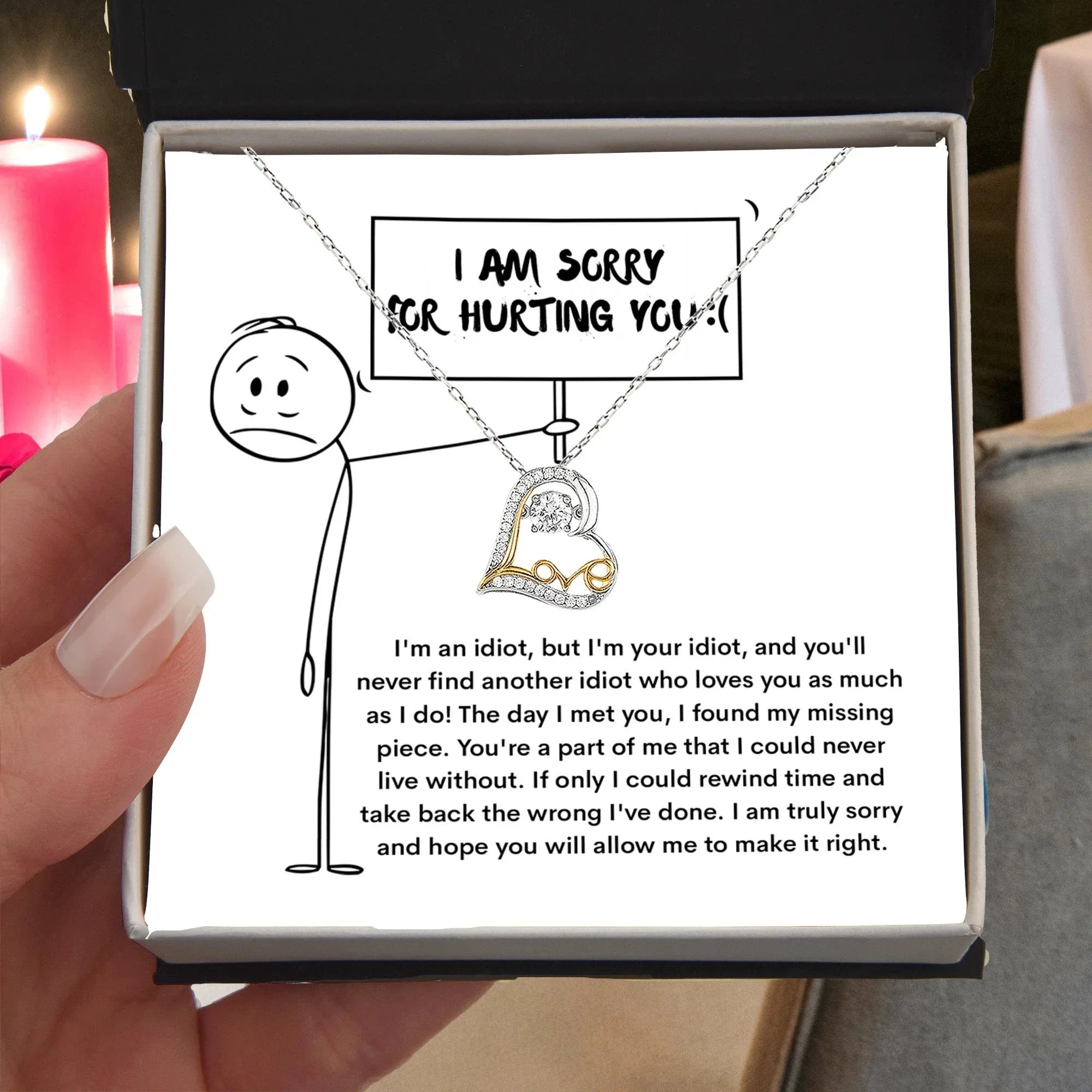 Apology Gift for Girlfriend, Wife, Soulmate - Sorry, Missing Piece - Love Dancing Heart Pendant Necklace