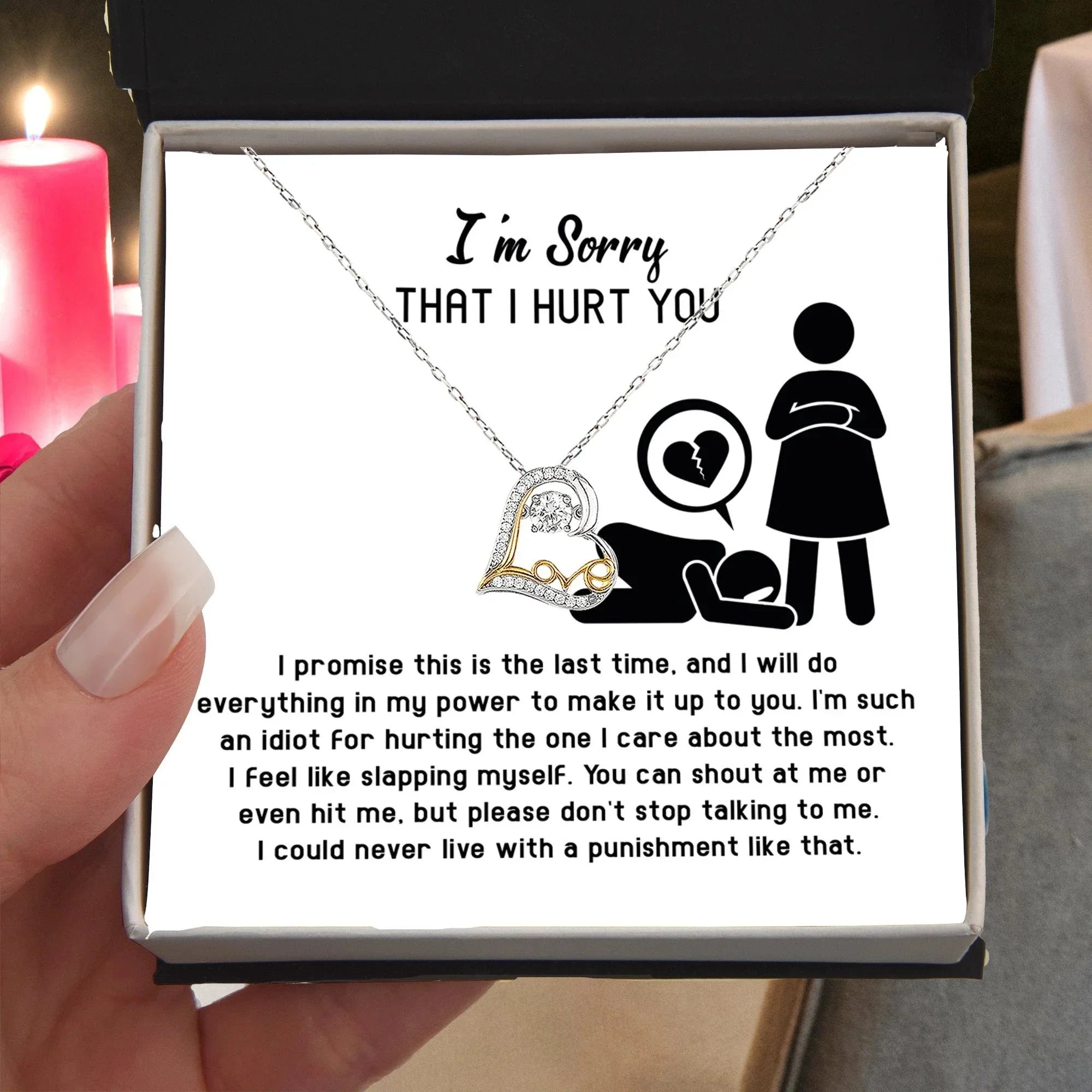 Apology Gift for Girlfriend, Wife, Soulmate - Sorry, Please Don't Stop Talking - Love Dancing Heart Pendant Necklace