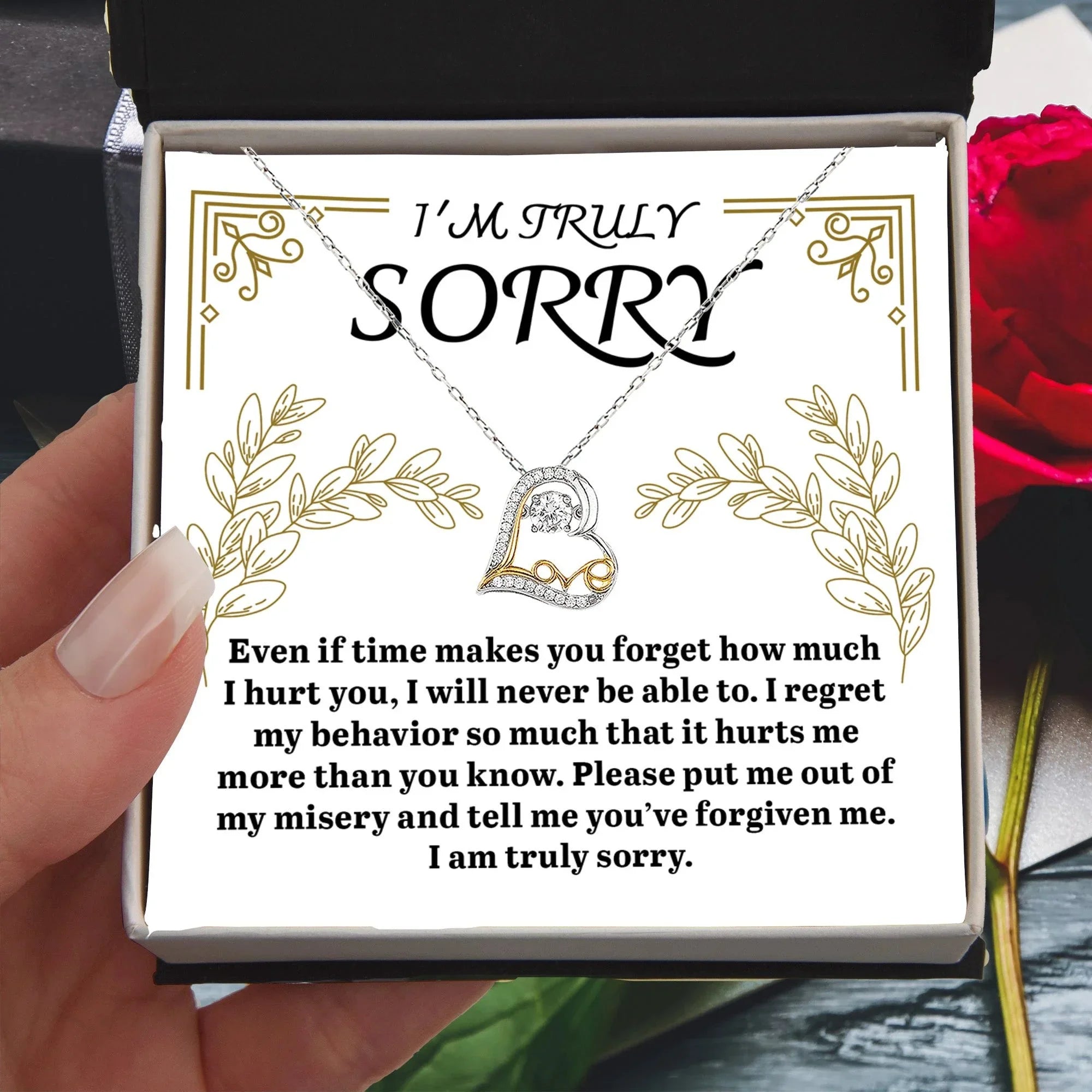 Apology Gift for Girlfriend, Wife, Soulmate - Sorry, It Hurts Me - Love Dancing Heart Pendant Necklace