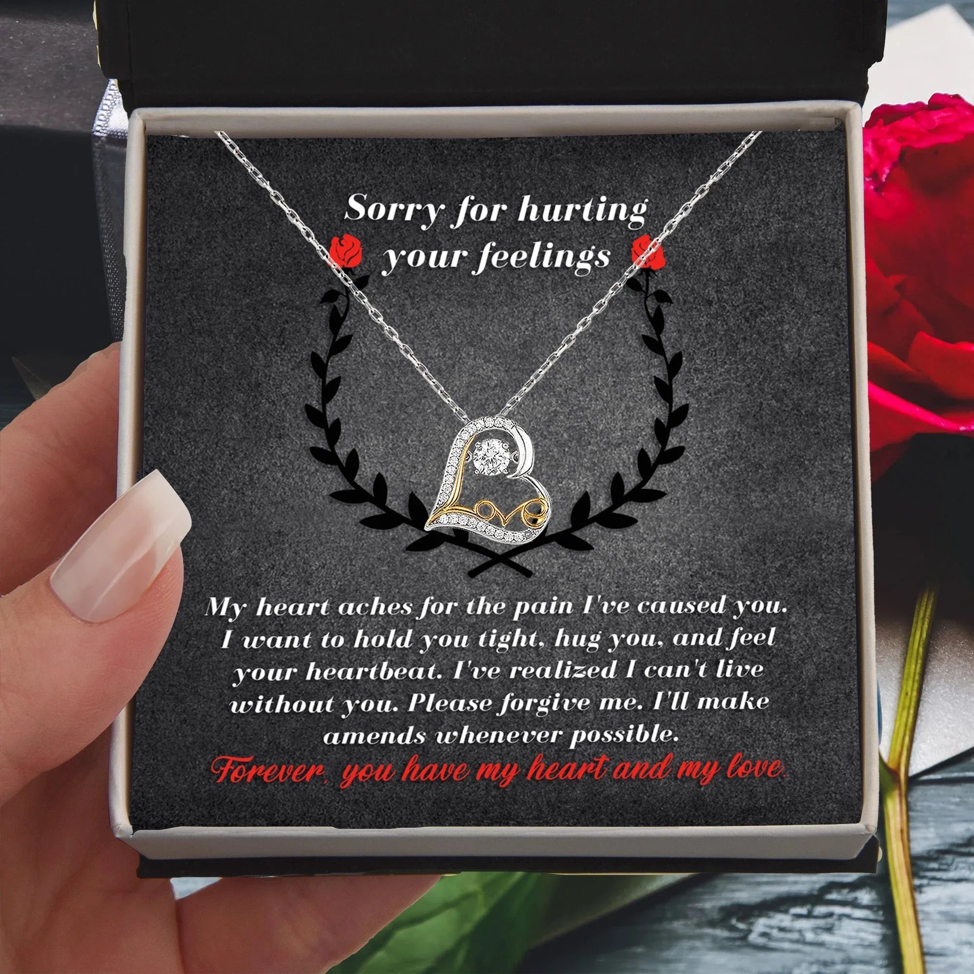 Apology Gift for Girlfriend, Wife, Soulmate - Sorry, Make Amends - Love Dancing Heart Pendant Necklace