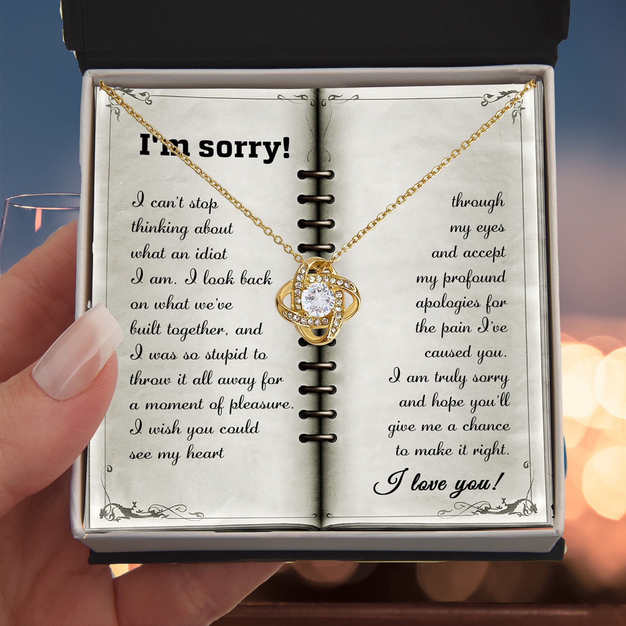 Apology Gift for Girlfriend, Wife, Soulmate - Sorry, What An Idiot - Love Knot Pendant Necklace - Mallard Moon