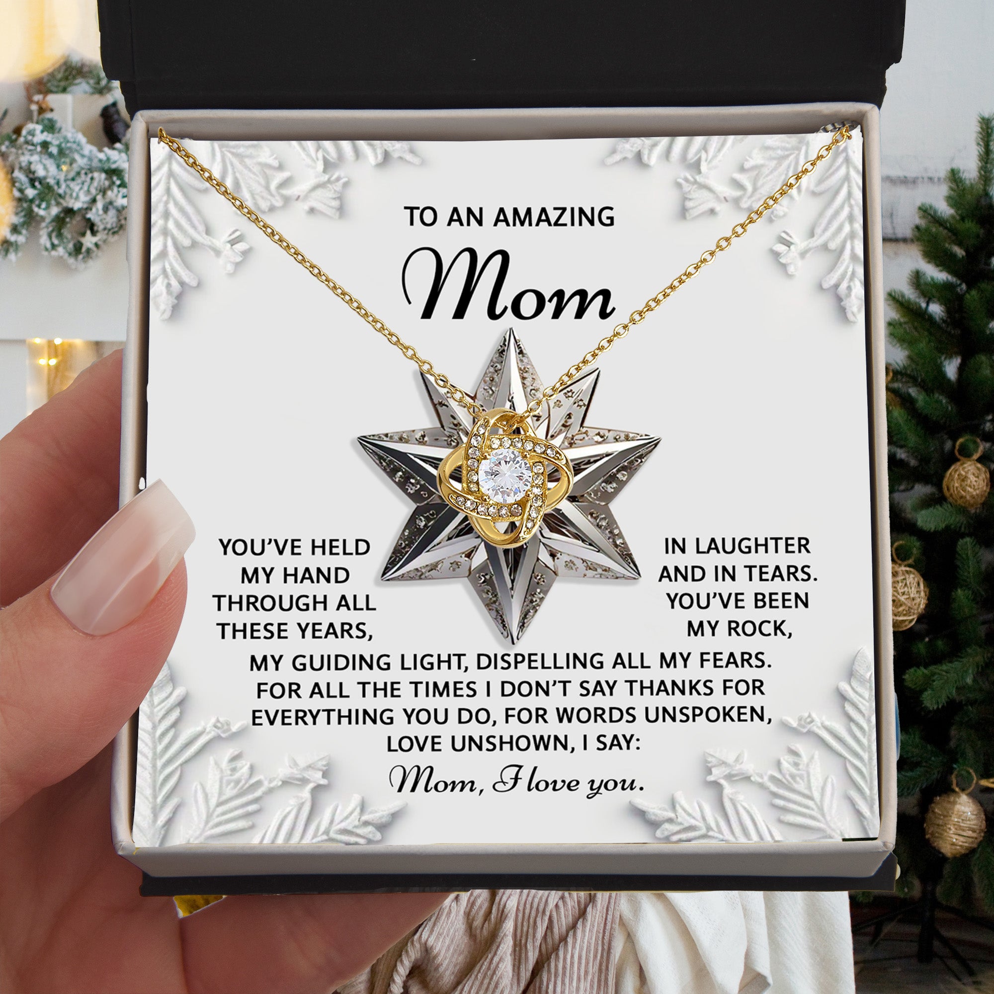 To an Amazing Mom Christmas Love Knot Necklace – Holiday Gift with Heartfelt Message Card, Sentimental Christmas Gift for Mother, Daughter to Mom Keepsake
