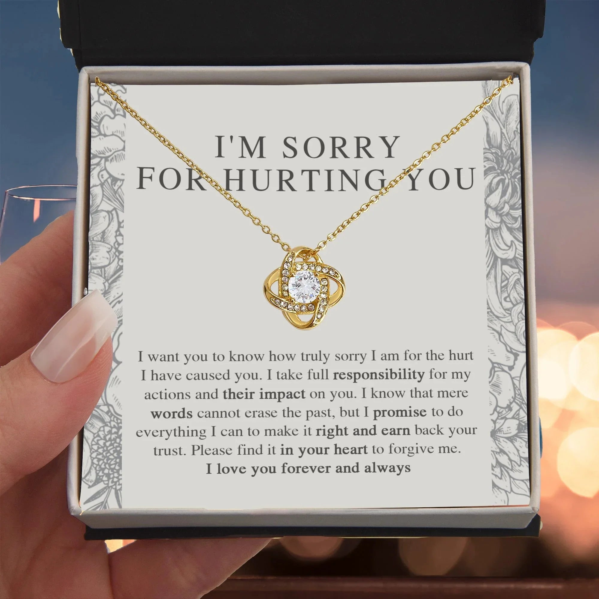 Apology Gift - I'm Sorry, I Promise to Do Everything - Love Knot Pendant Necklace