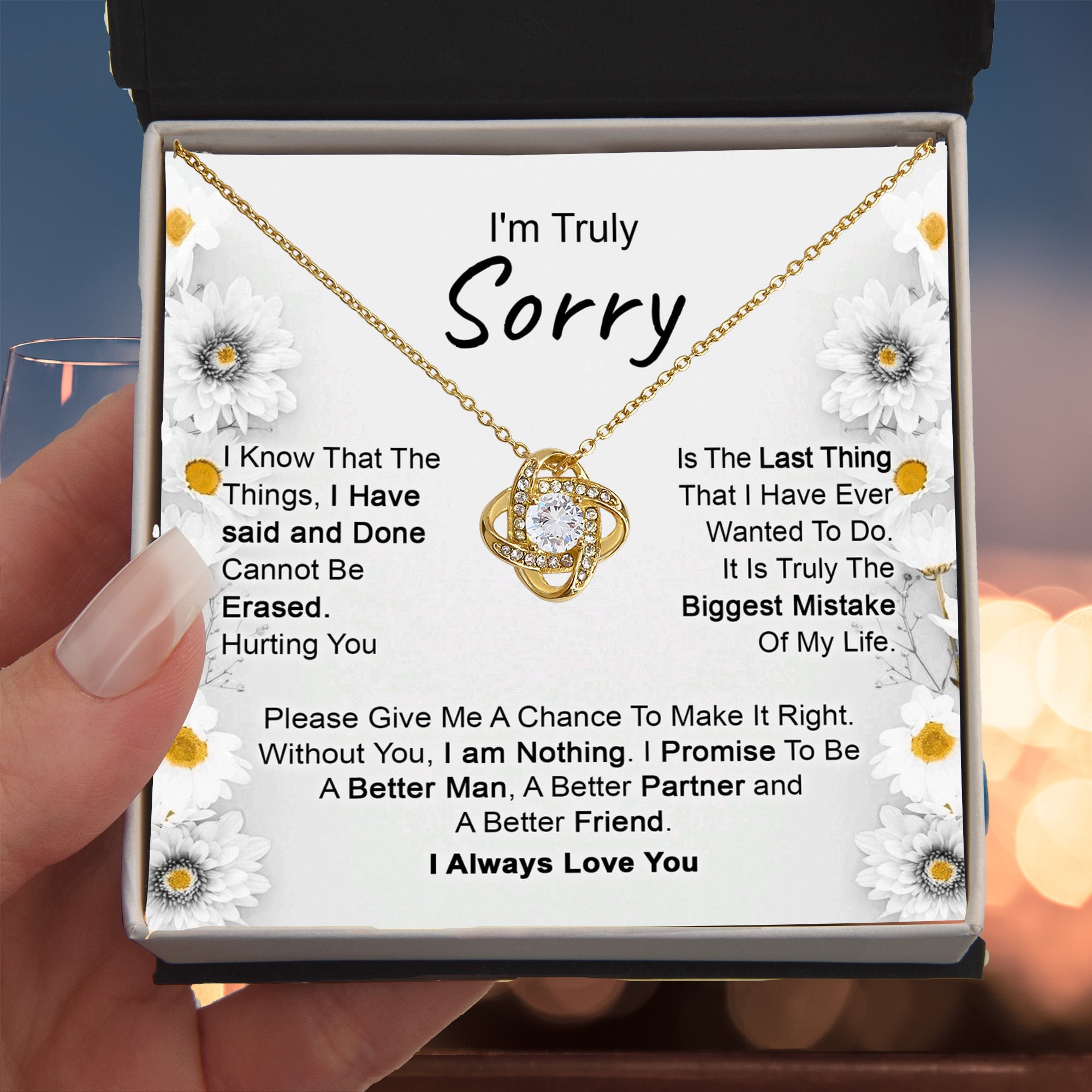 Apology Gift for Girlfriend, Wife, Soulmate - I’m Truly Sorry - Love Knot Pendant Necklace - Mallard Moon