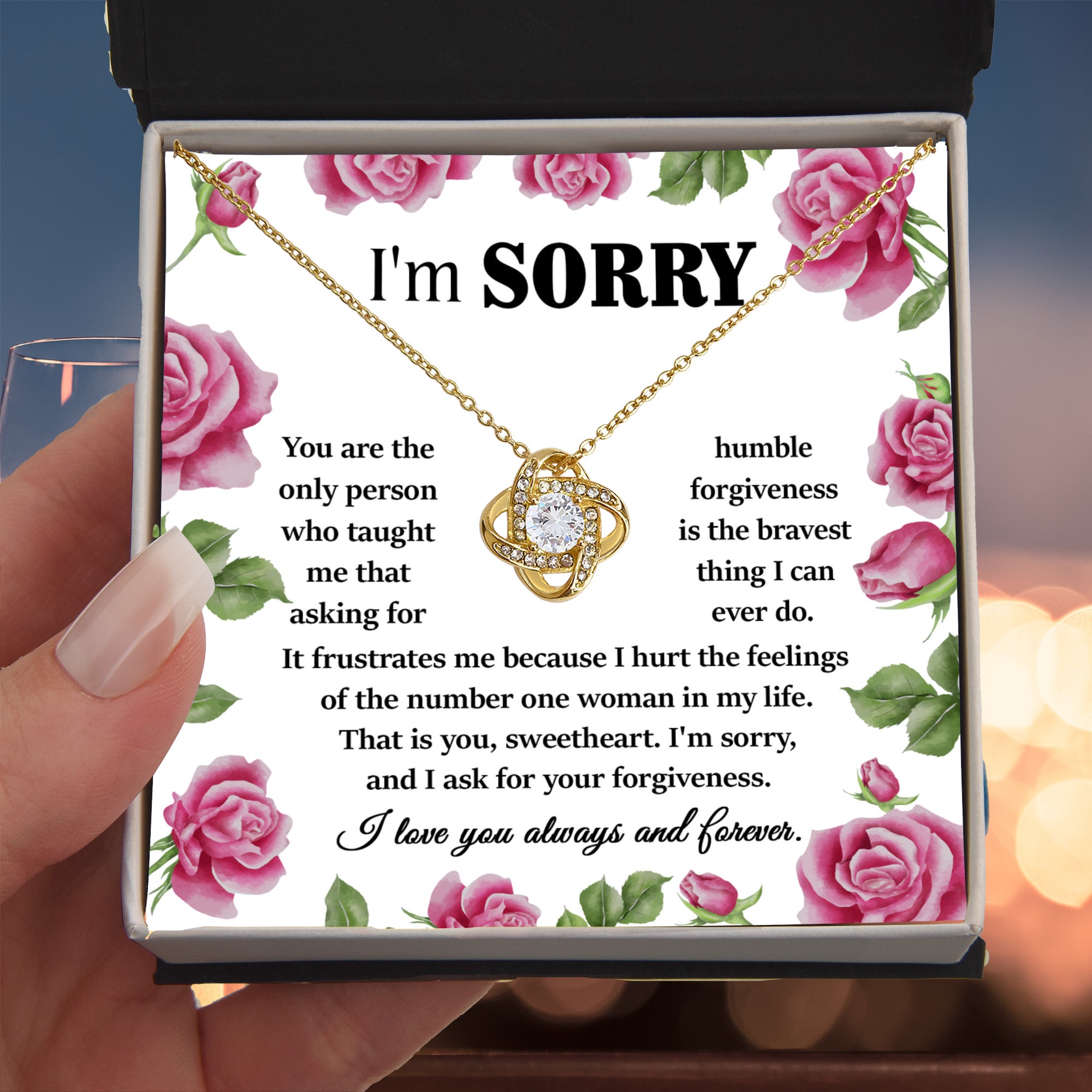 Apology Gift for Girlfriend, Wife, Soulmate-Sorry, Your Forgiveness-Love Knot Pendant Necklace - Mallard Moon