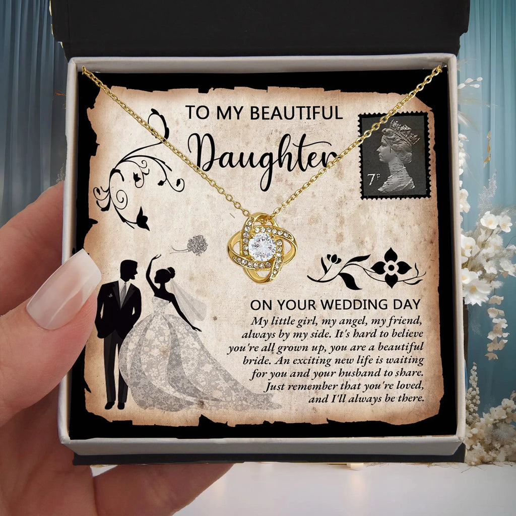 Daughter Wedding Day Gift - Beautiful Bride Love Knot Pendant Necklace