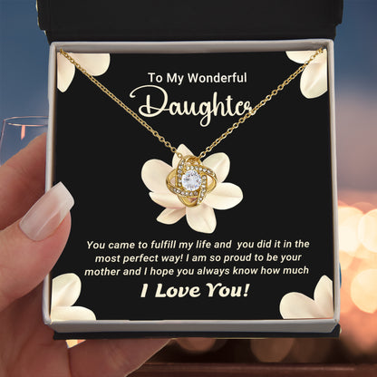 To My Wonderful Daughter – Love Knot Necklace with Magnolia Flower Message Card | Proud Mom Gift for Birthday or Graduation - Mallard Moon