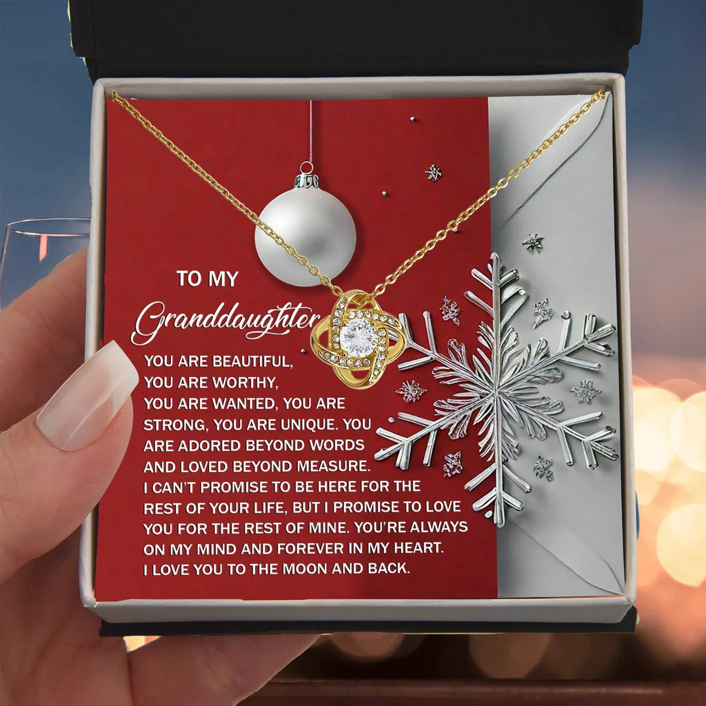 To My Granddaughter – Christmas Love Knot Necklace | “You Are Beautiful, Strong & Loved” Holiday Message Card | Grandparent Gift