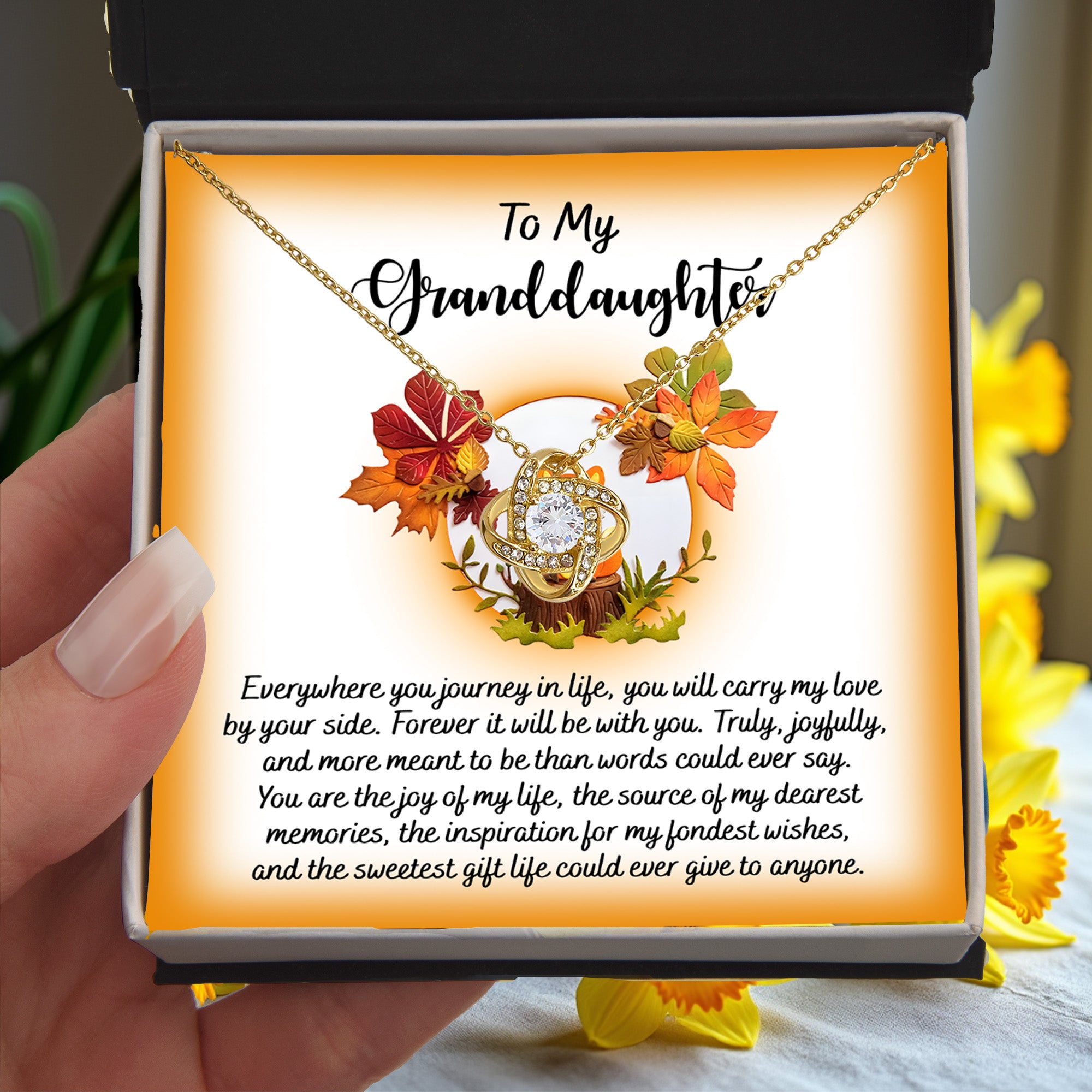 To My Granddaughter – Love Knot Necklace | Cute Fox Woodland Message Card | “Everywhere You Journey” Sentimental Gift from Grandparent