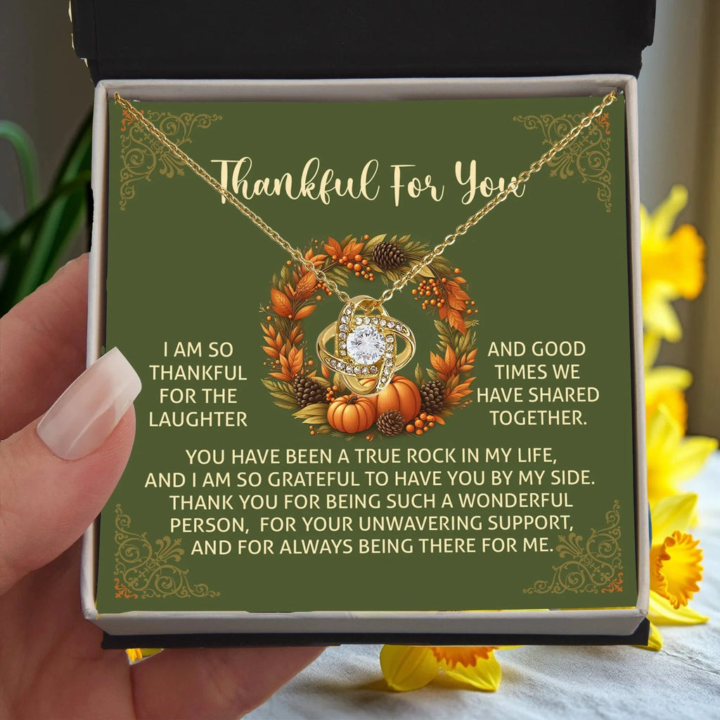 Thanksgiving Gift for Her – “By My Side” Love Knot Necklace with Message Card | Heartfelt Gratitude Gift for Mom, Sister, or Best Friend
