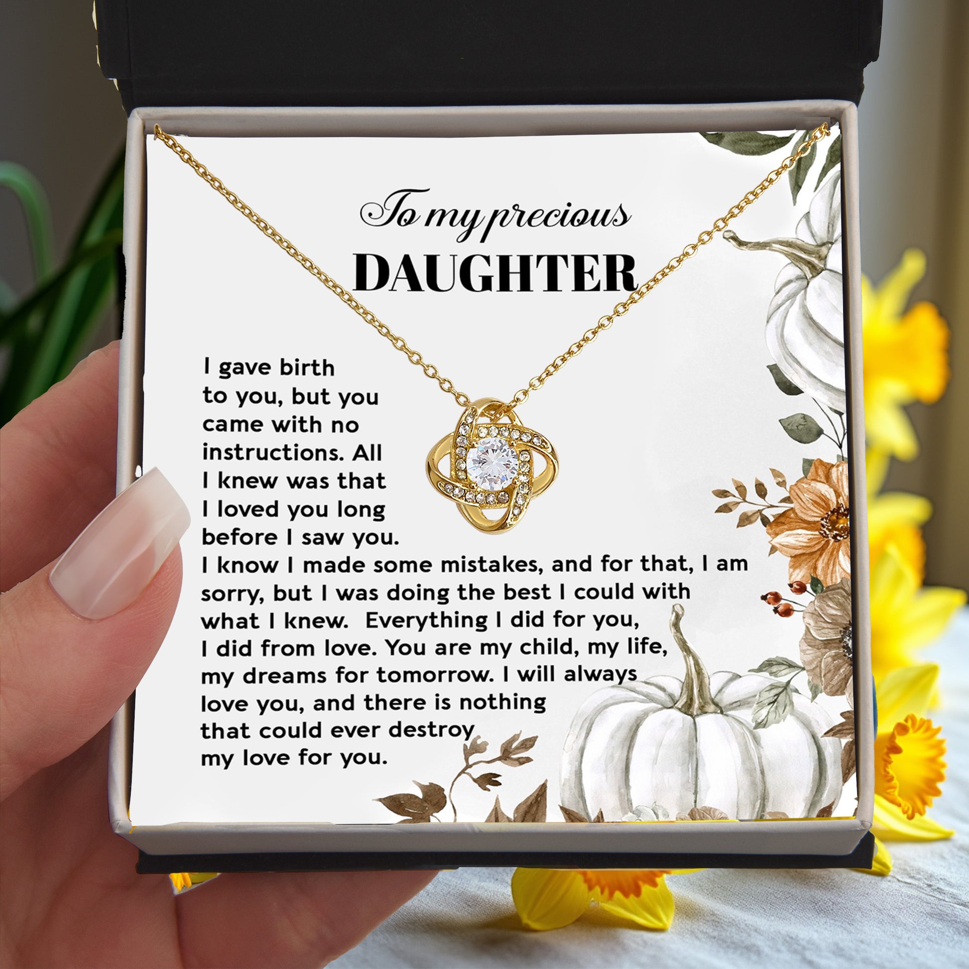 Heartfelt Mother to Daughter Gift | Love Knot Necklace with Emotional Message Card - Mallard Moon