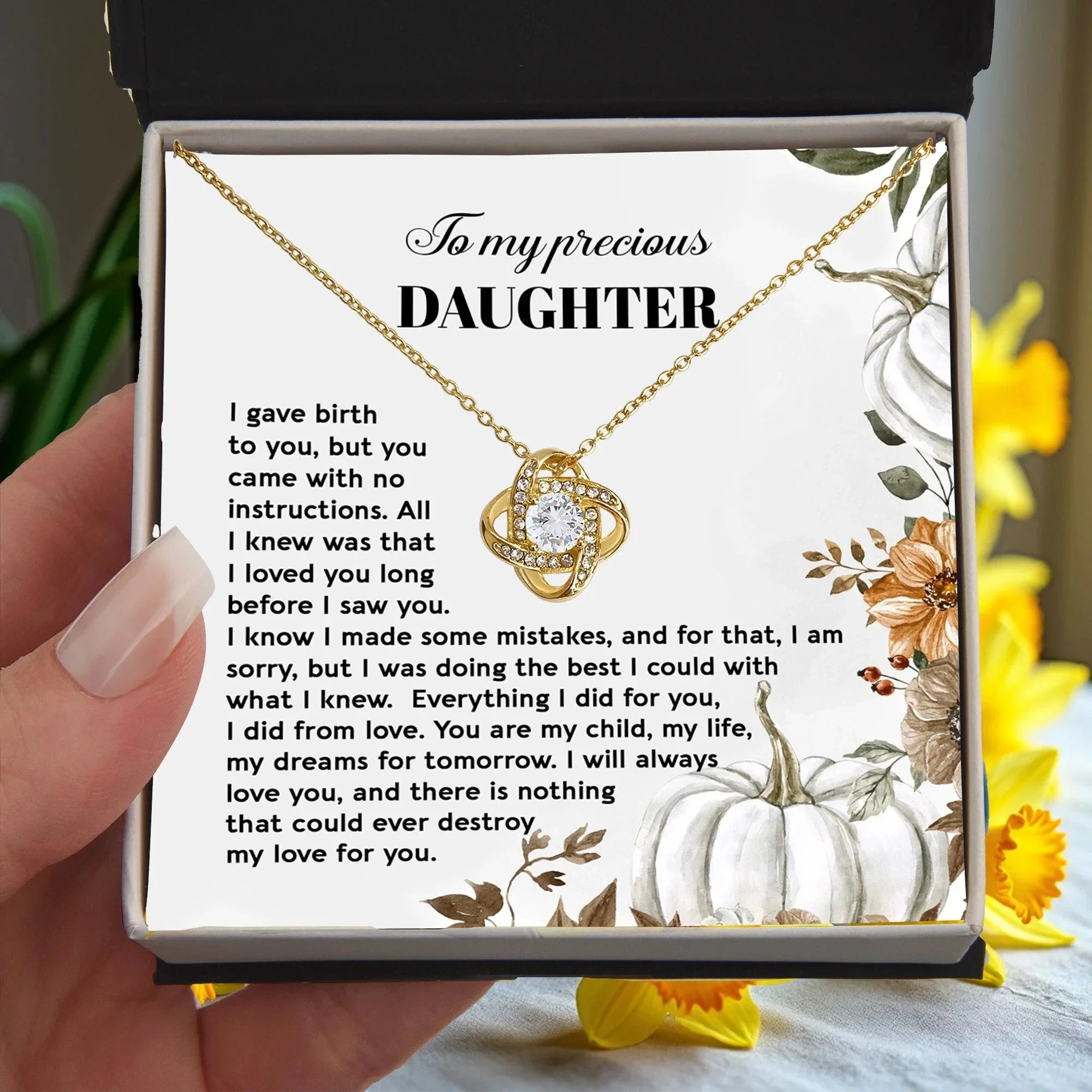 Heartfelt Mother to Daughter Gift | Love Knot Necklace with Emotional Message Card