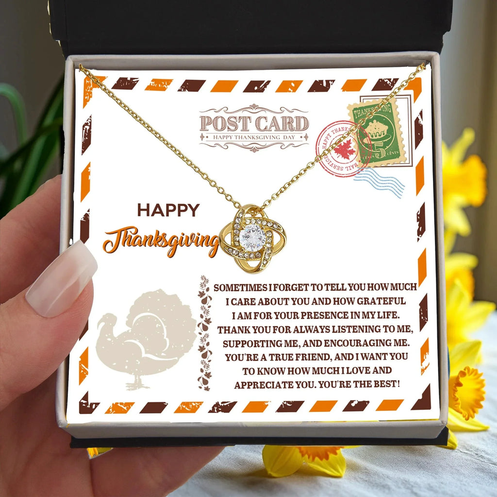 Happy Thanksgiving Gift for Her – True Friend Message Card Necklace, Meaningful Appreciation Jewelry for Best Friend, Sister, or Loved One