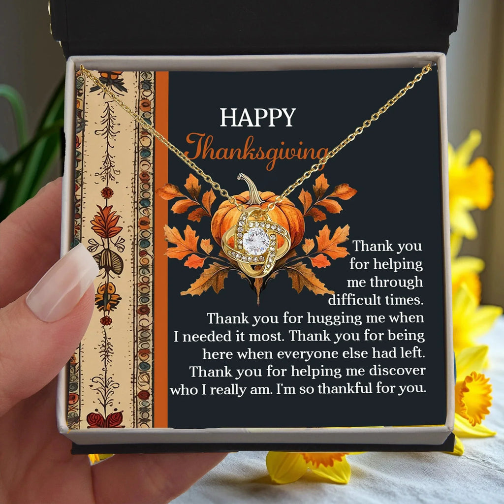 Thanksgiving Gift for Her – “Through Difficult Times” Love Knot Necklace with Message Card | Gratitude Gift for Her