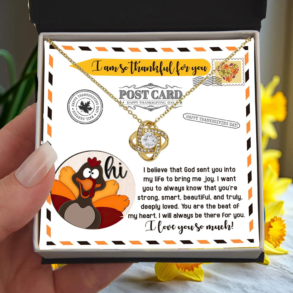 Thanksgiving Gift for Her – “The Beat of My Heart” Love Knot Necklace with Message Card | Romantic Gratitude Gift for Daughter, Wife or Girlfriend