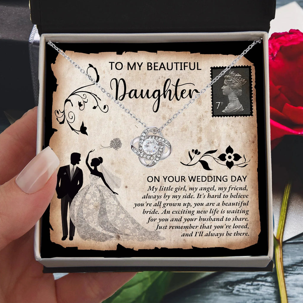 Daughter Wedding Day Gift - Beautiful Bride Love Knot Pendant Necklace