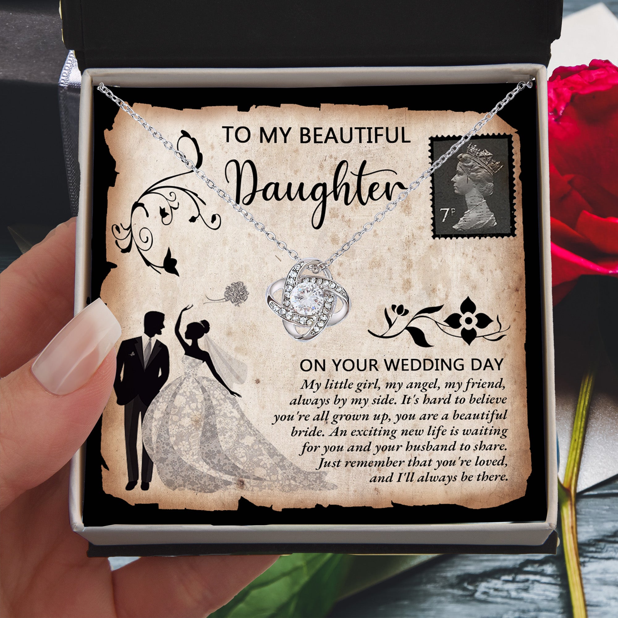 Daughter Wedding Day Gift - Beautiful Bride Love Knot Pendant Necklace - Mallard Moon