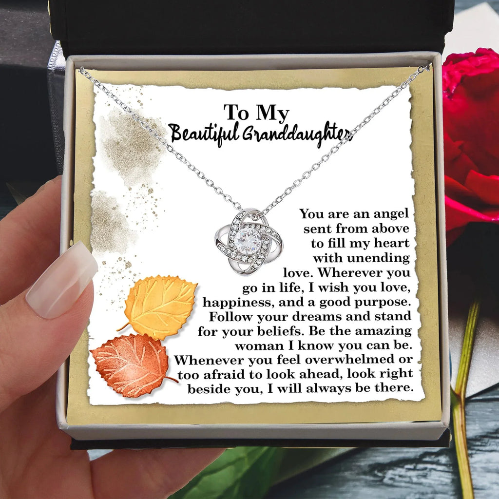 To My Beautiful Granddaughter – Love Knot Necklace | “Angel Sent From Above” Inspirational Message Card | Grandparent Gift for Birthday, Christmas & Milestones