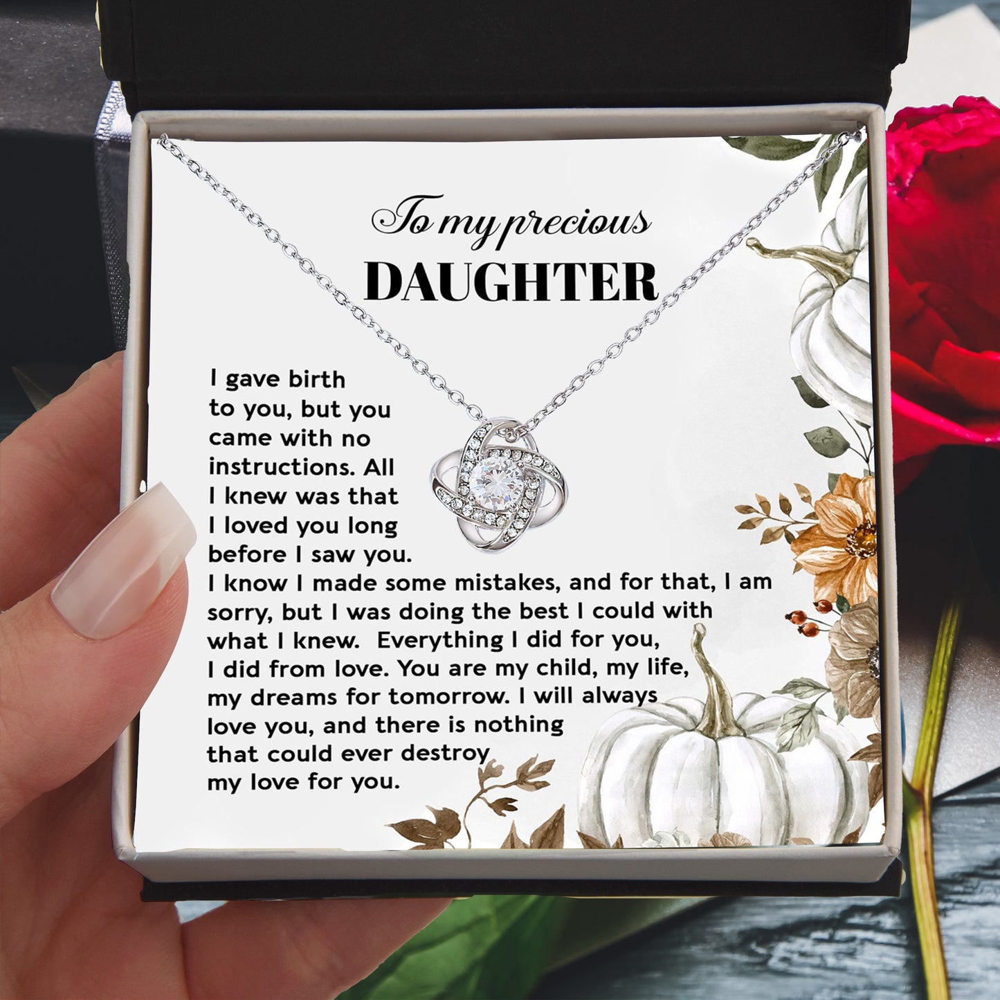 Heartfelt Mother to Daughter Gift | Love Knot Necklace with Emotional Message Card - Mallard Moon