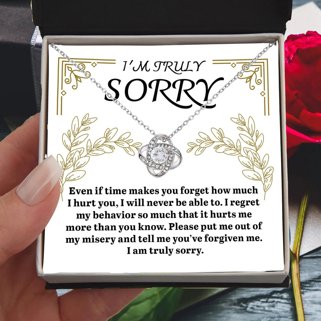 Apology Gift for Girlfriend, Wife, Soulmate - Sorry, It Hurts Me - Love Knot Pendant Necklace