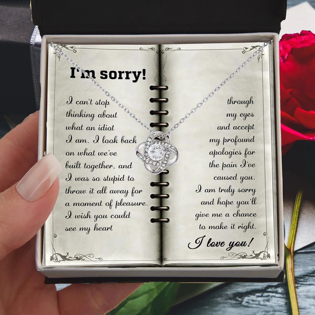 Apology Gift for Girlfriend, Wife, Soulmate - Sorry, What An Idiot - Love Knot Pendant Necklace