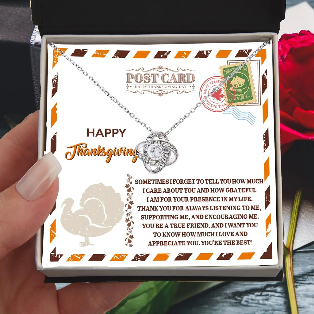 Happy Thanksgiving Gift for Her – True Friend Message Card Necklace, Meaningful Appreciation Jewelry for Best Friend, Sister, or Loved One