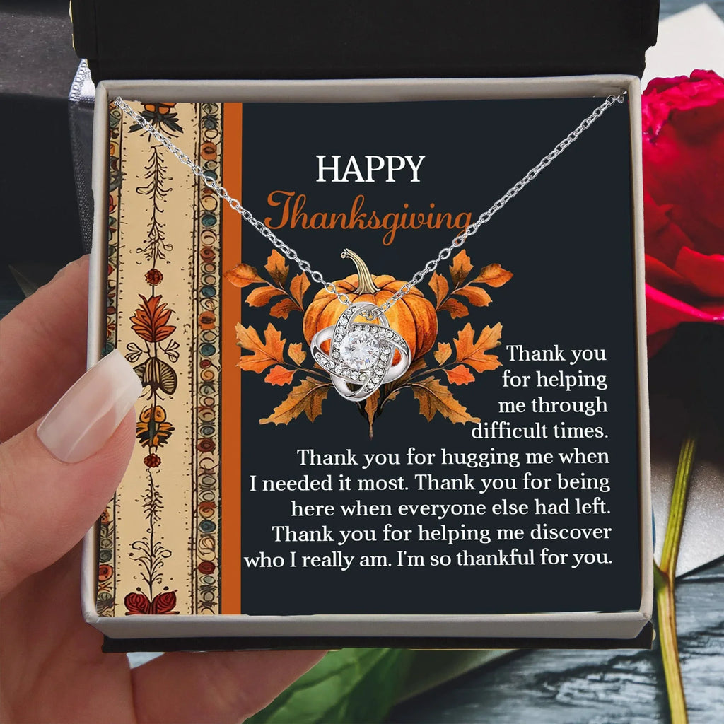 Thanksgiving Gift for Her – “Through Difficult Times” Love Knot Necklace with Message Card | Gratitude Gift for Her