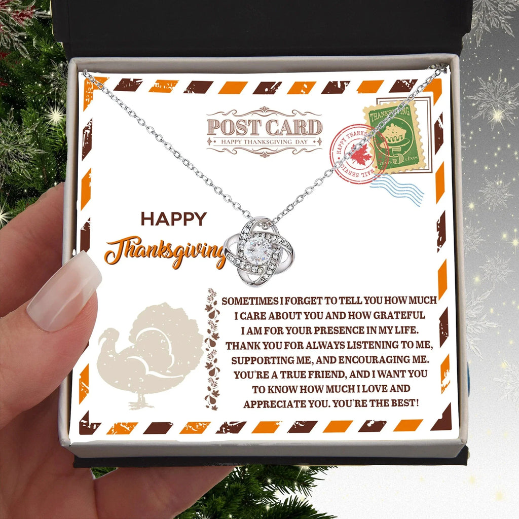Happy Thanksgiving Gift for Her – True Friend Message Card Necklace, Meaningful Appreciation Jewelry for Best Friend, Sister, or Loved One