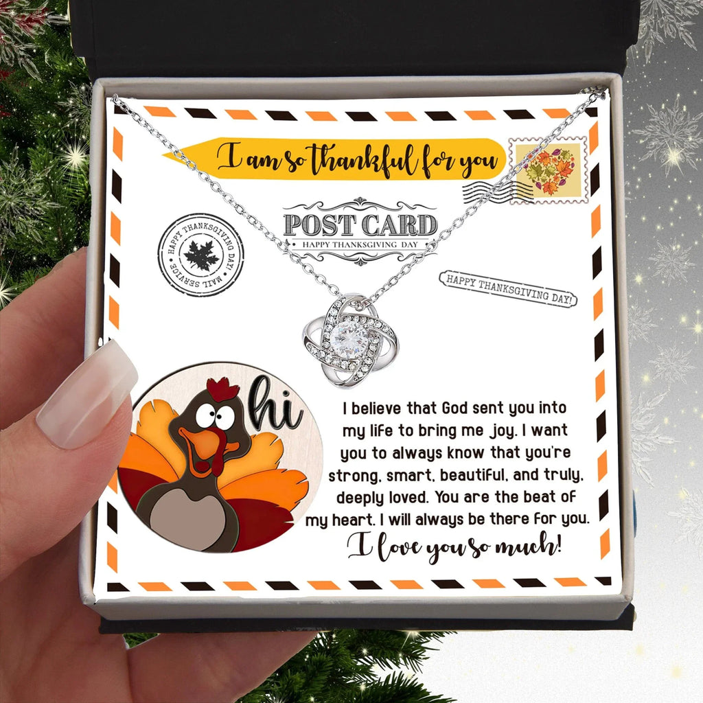 Thanksgiving Gift for Her – “The Beat of My Heart” Love Knot Necklace with Message Card | Romantic Gratitude Gift for Daughter, Wife or Girlfriend