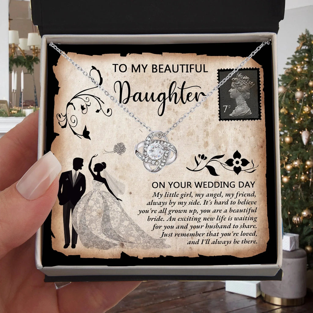 Daughter Wedding Day Gift - Beautiful Bride Love Knot Pendant Necklace