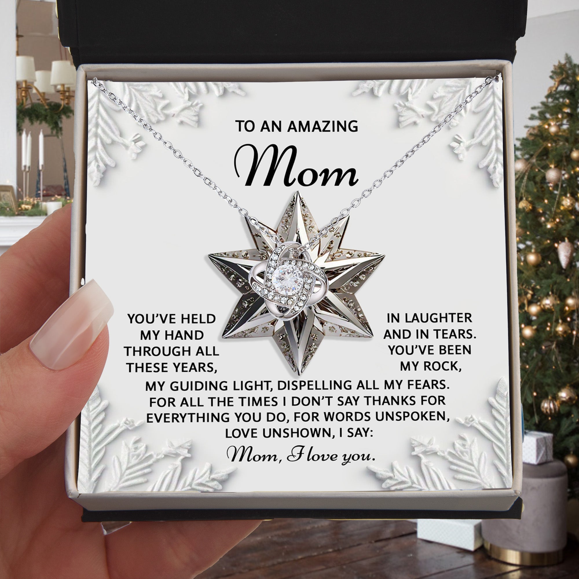 To an Amazing Mom Christmas Love Knot Necklace – Holiday Gift with Heartfelt Message Card, Sentimental Christmas Gift for Mother, Daughter to Mom Keepsake